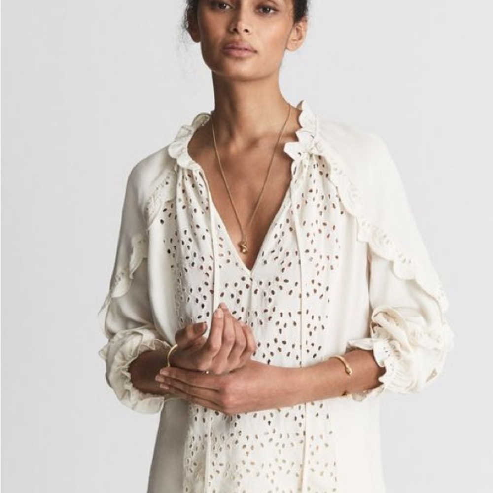Reiss Flora Eyelet Scalloped Cream Blouse size 4